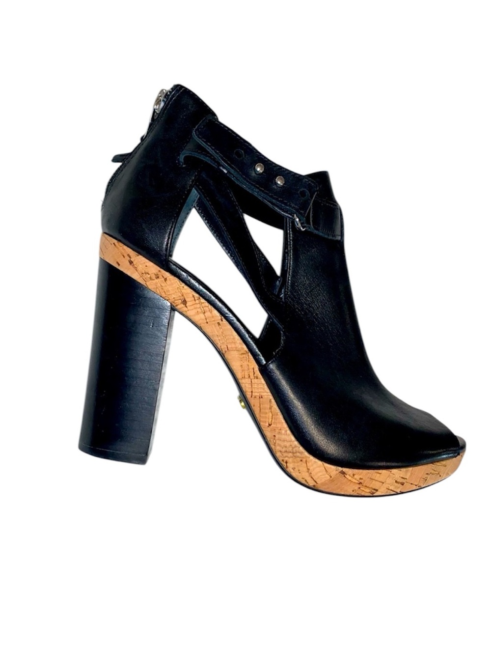 Lauren Ralph Lauren Women Fiana Black Peep-Toe High Heels Zip Back 7.5 Preppy